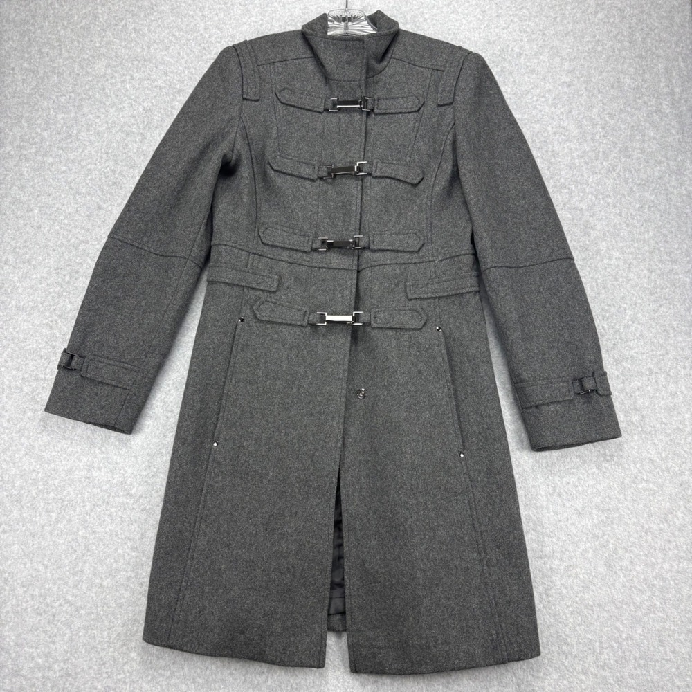 Hilary Radley Wool Blend Coat Womens 4 Gray Metal Clasp Military Trench Winter